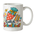 Fröhliche Tasse zur Einschulung mit Schultüte