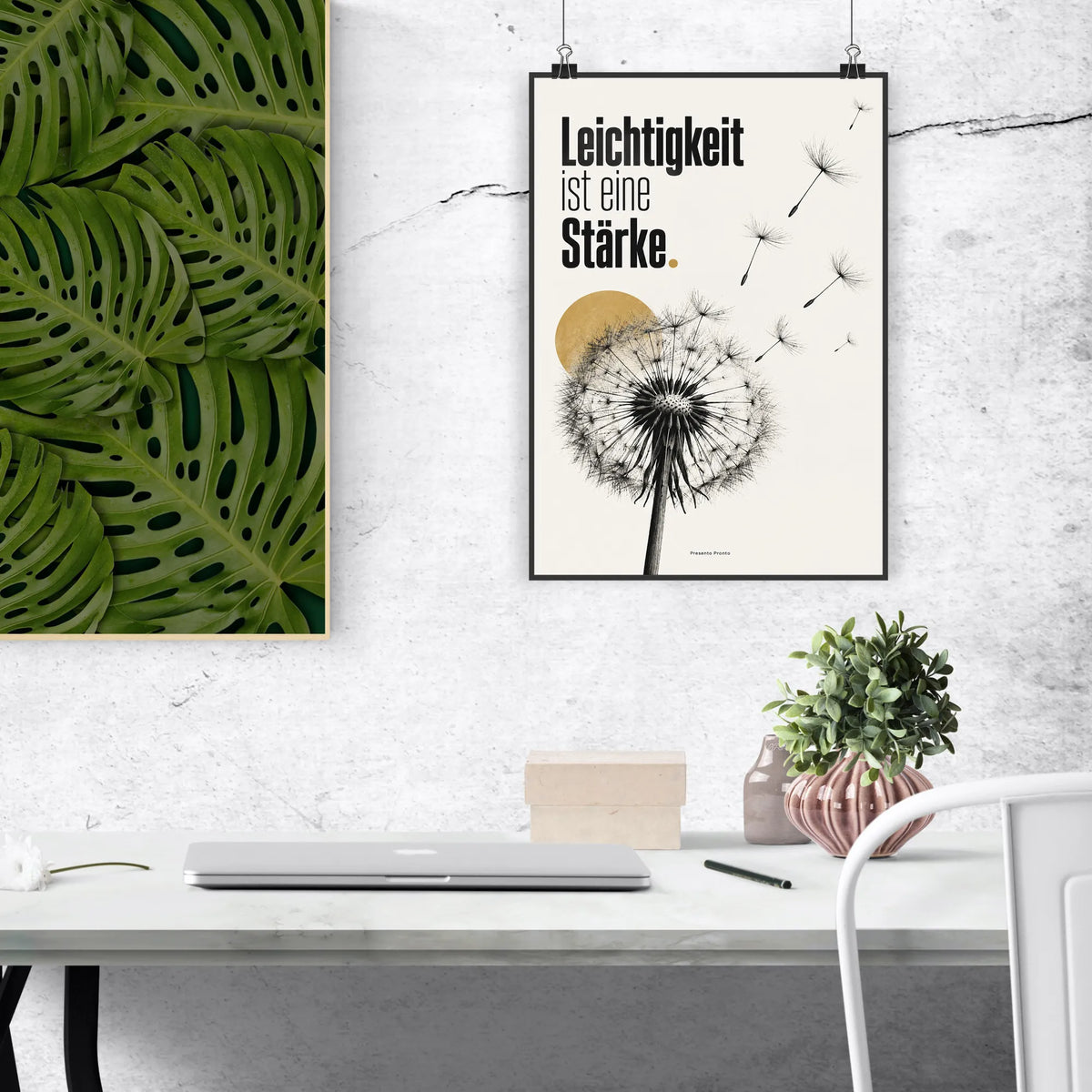Elegantes Pusteblumen Bild mit schwarzem Löwenzahn zur Ermutigung