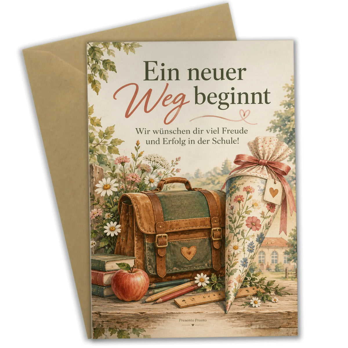 Herzliche Glückwunschkarte zur Einschulung mit Schultüte