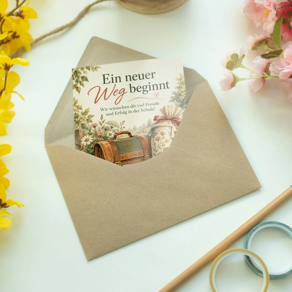 Herzliche Glückwunschkarte zur Einschulung mit Schultüte