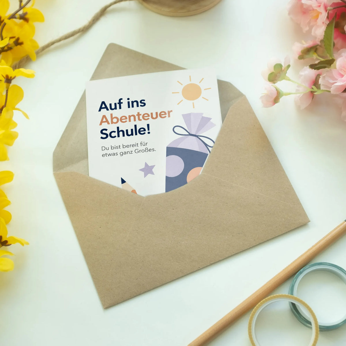 Mutmachende Glückwunschkarte zur Einschulung mit Schultüte