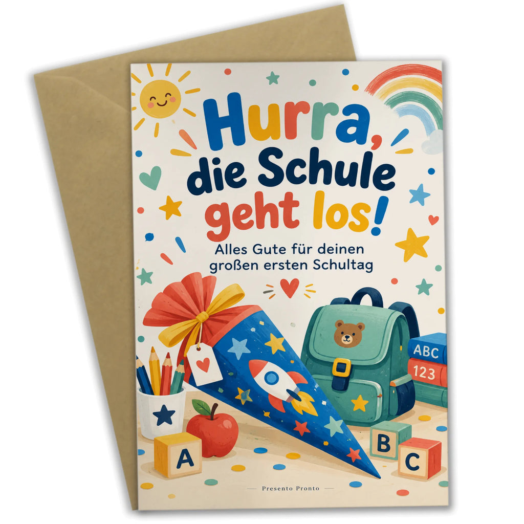 Fröhliche Glückwunschkarte zur Einschulung mit Schultüte|p:2018321|h:995000124ebe820cea1e5dfd642b205b
