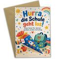 Fröhliche Glückwunschkarte zur Einschulung mit Schultüte