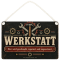 Lustiges Schild für die Werkstatt mit Schraubenschlüsseln