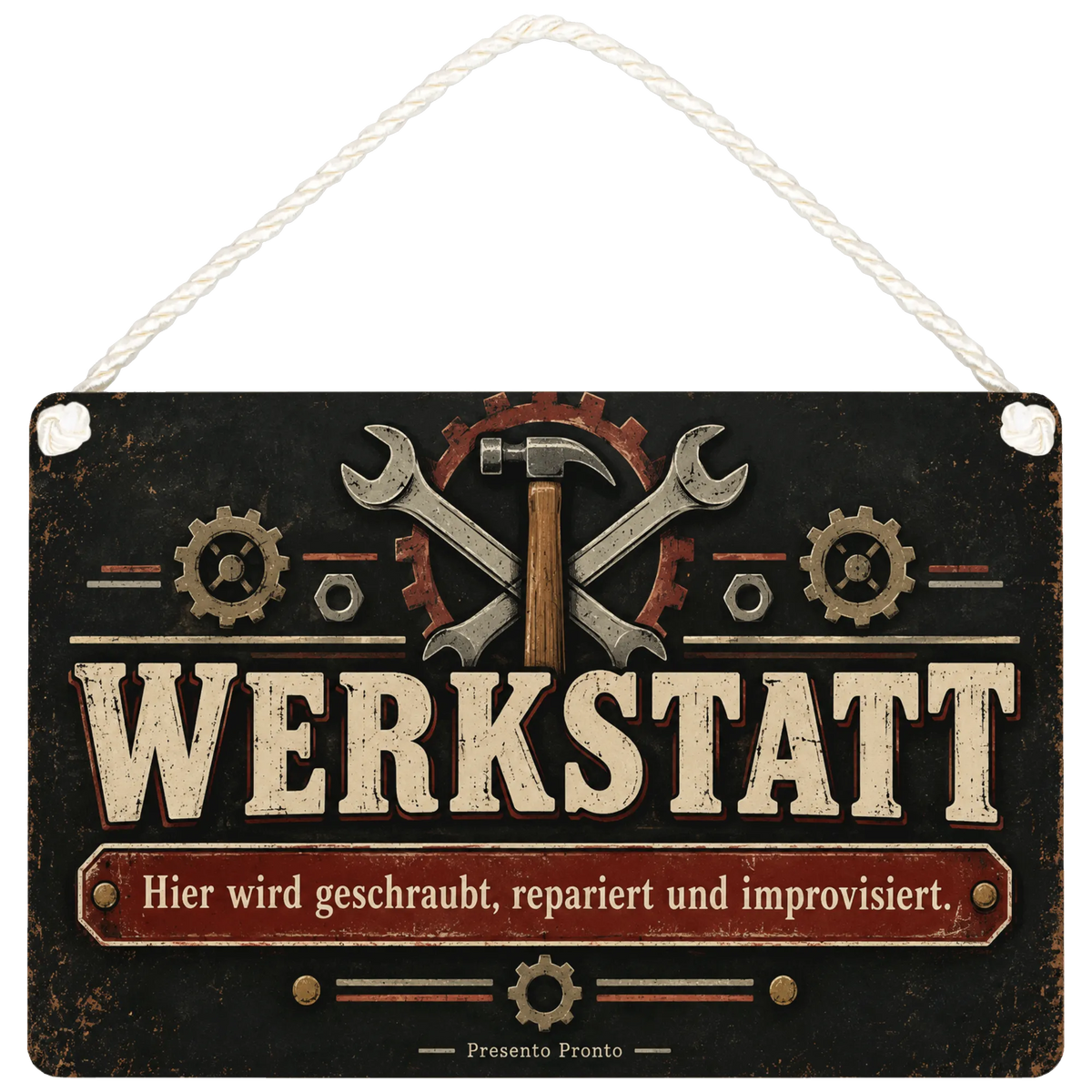 Lustiges Schild für die Werkstatt mit Schraubenschlüsseln