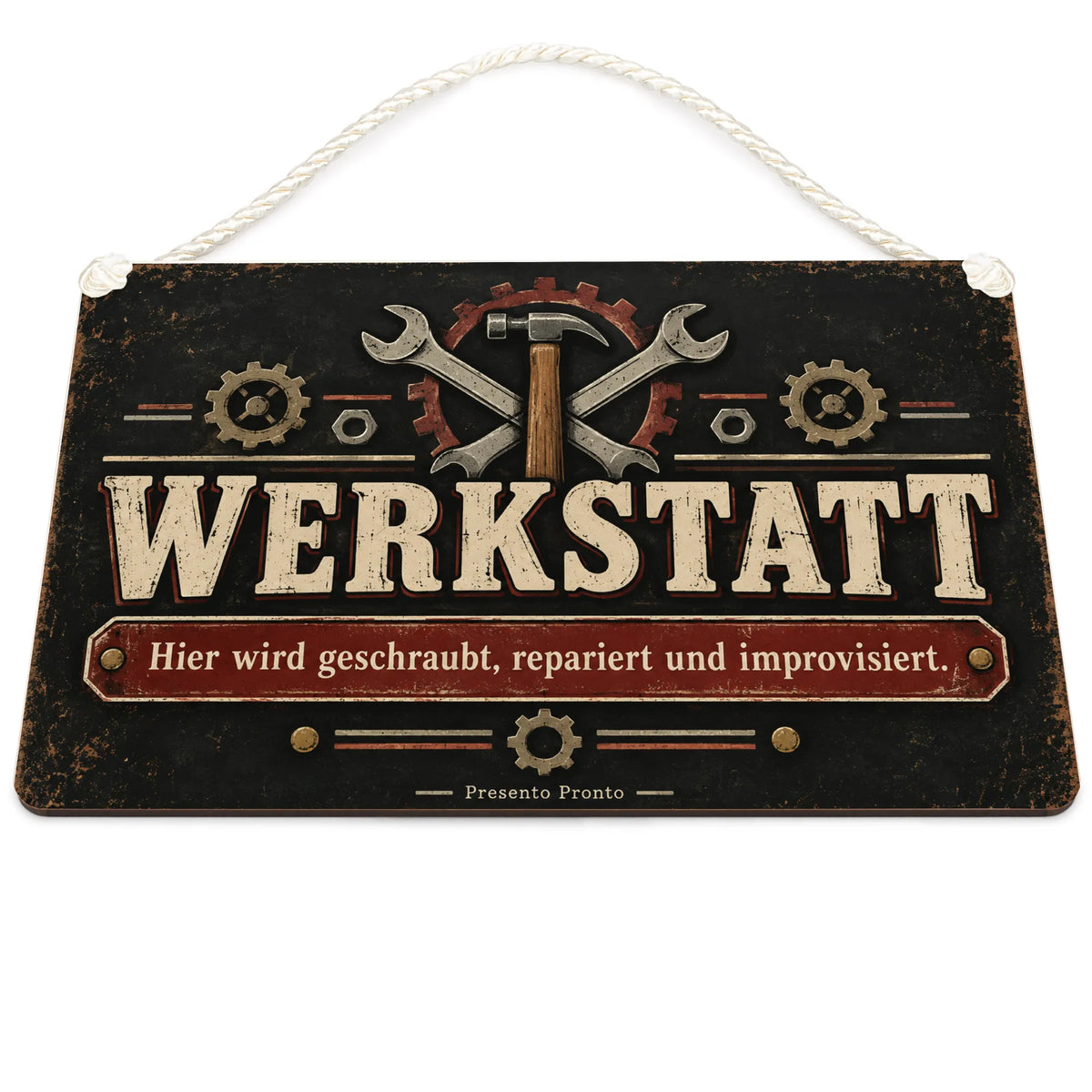 Lustiges Schild für die Werkstatt mit Schraubenschlüsseln