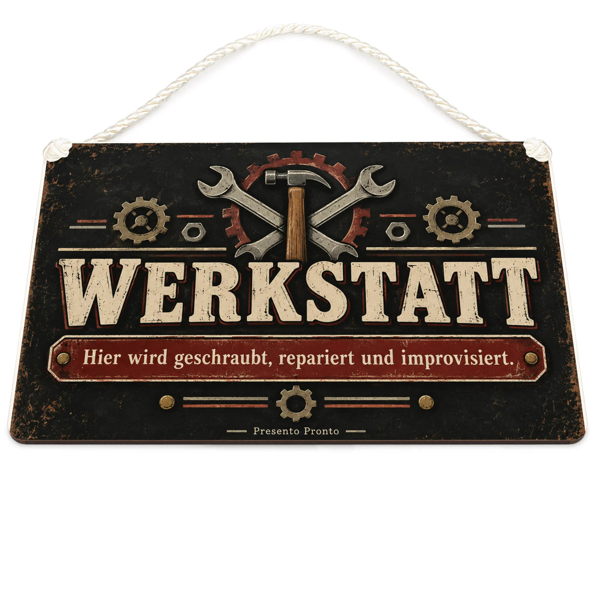 Lustiges Schild für die Werkstatt mit Schraubenschlüsseln