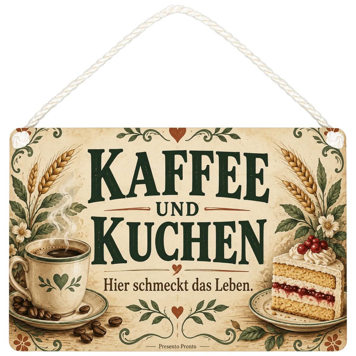 Gemütliches Schild fürs Café mit dampfendem Kaffeebecher