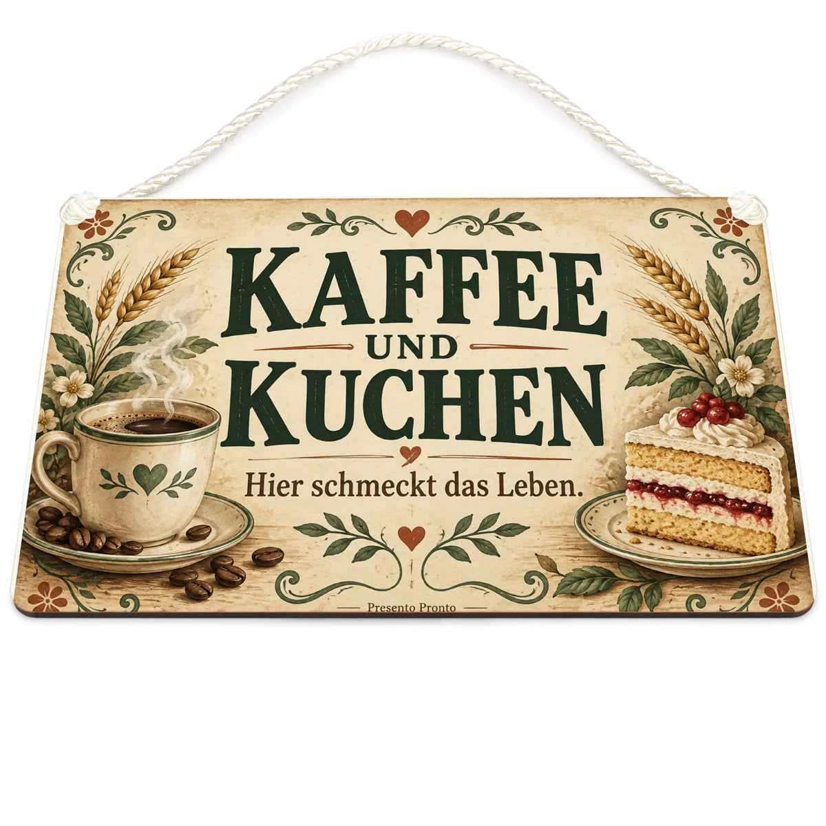 Gemütliches Schild fürs Café mit dampfendem Kaffeebecher