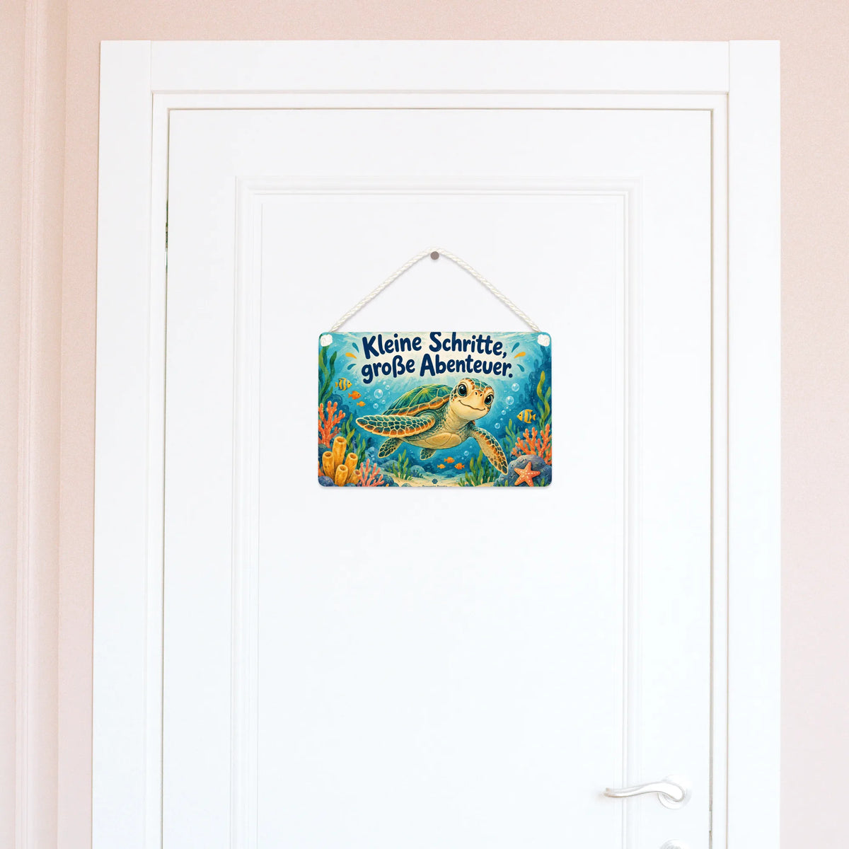 Fröhliche Schildkröte Deko Schild für Kinderzimmer Unterwassergarten