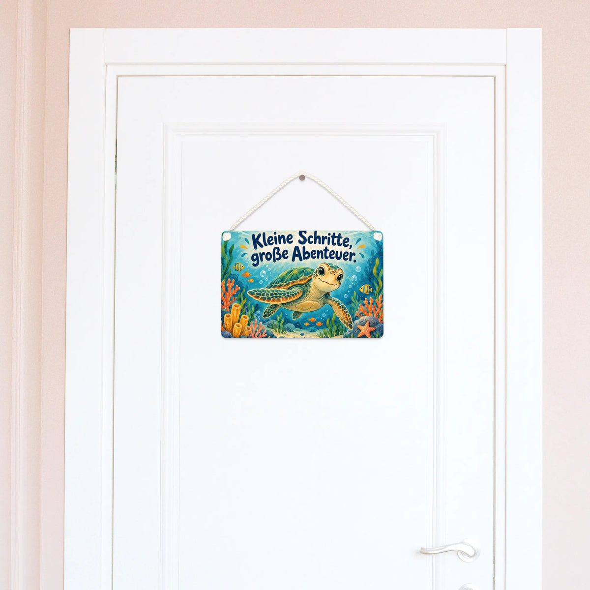 Fröhliche Schildkröte Deko Schild für Kinderzimmer Unterwassergarten