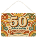 Farbenfrohes Schild zum 50. Geburtstag mit großer Zahl