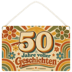 Farbenfrohes Schild zum 50. Geburtstag mit großer Zahl