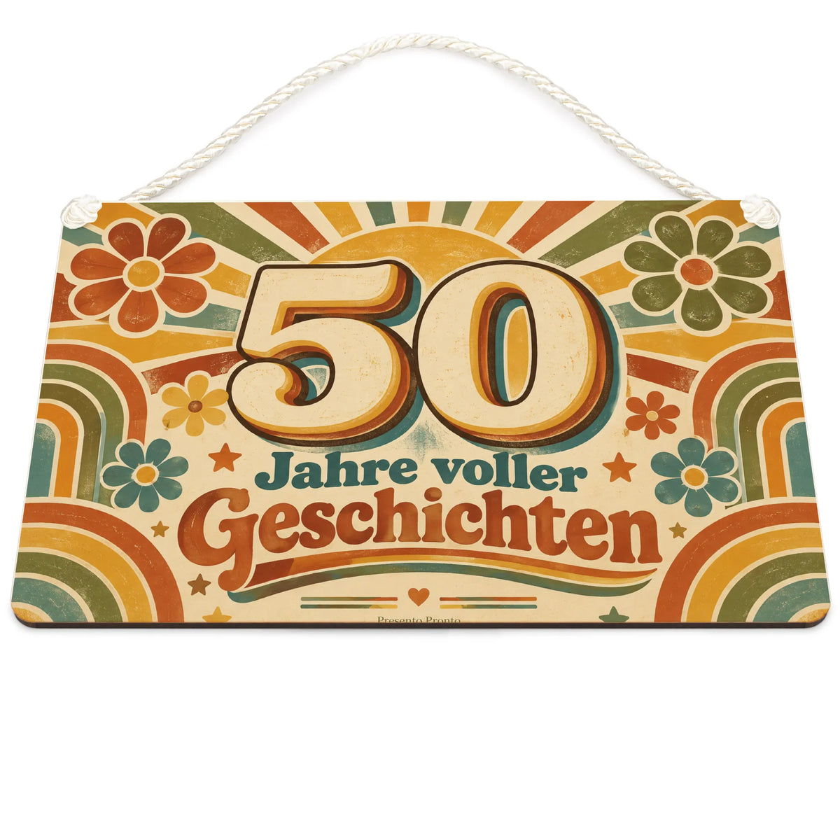 Farbenfrohes Schild zum 50. Geburtstag mit großer Zahl