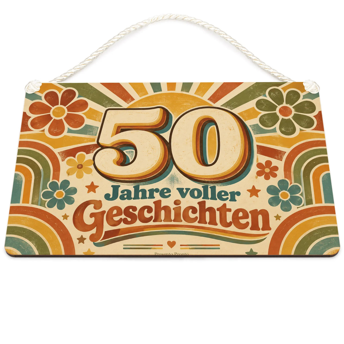 Farbenfrohes Schild zum 50. Geburtstag mit großer Zahl