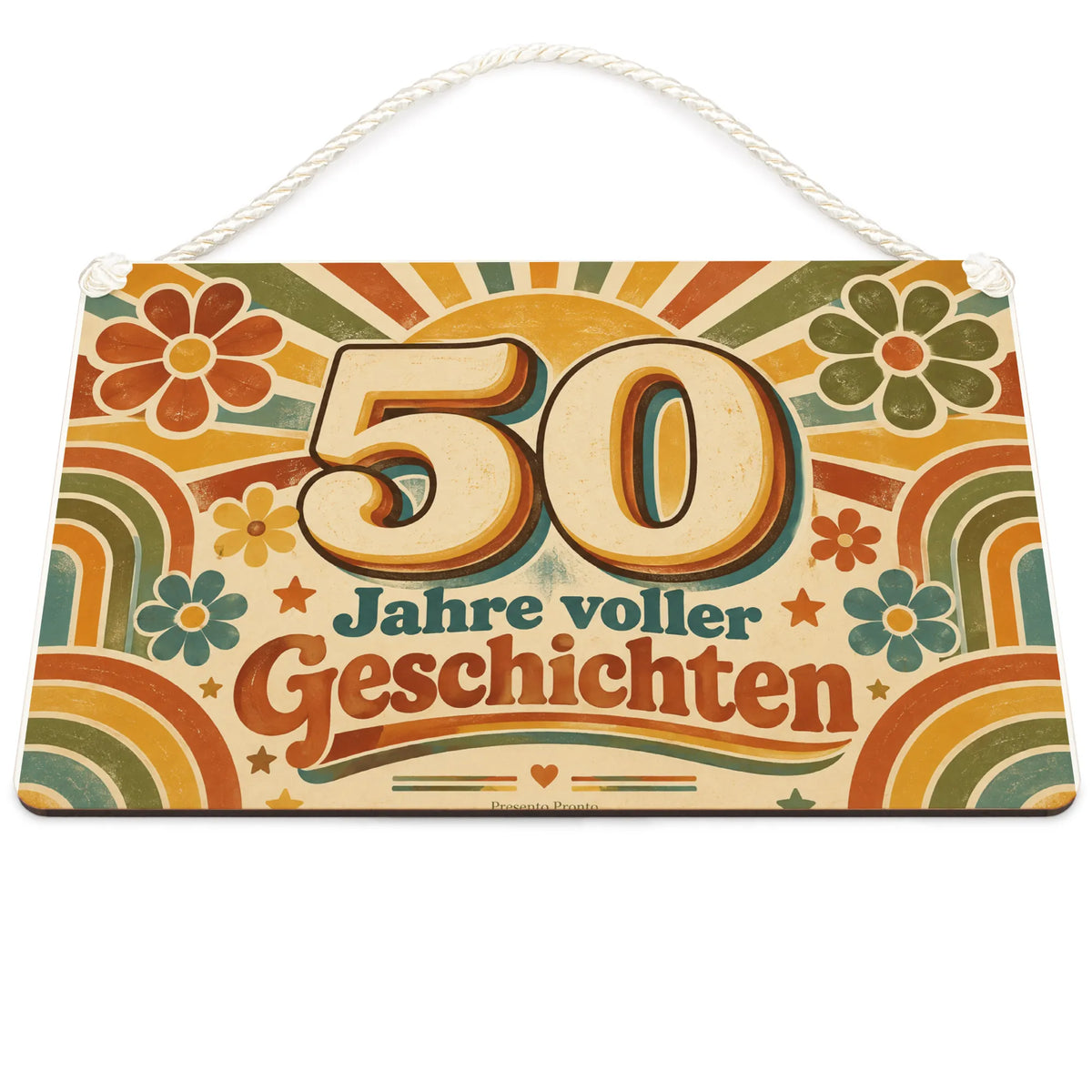 Farbenfrohes Schild zum 50. Geburtstag mit großer Zahl
