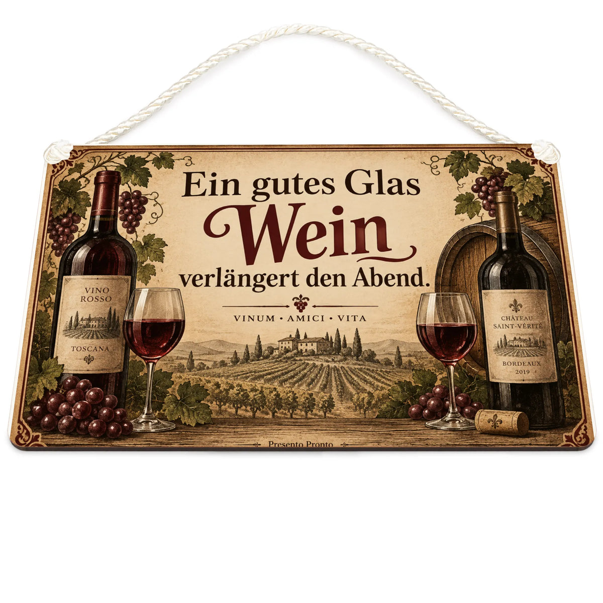 Gemütliches Weinschild für Weinliebhaber mit Weingläsern