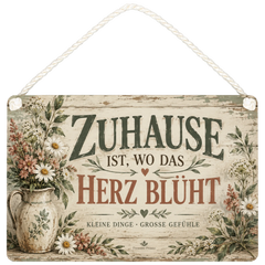 Herzliches Vintage Holzbild für Zuhause mit Wildblumen