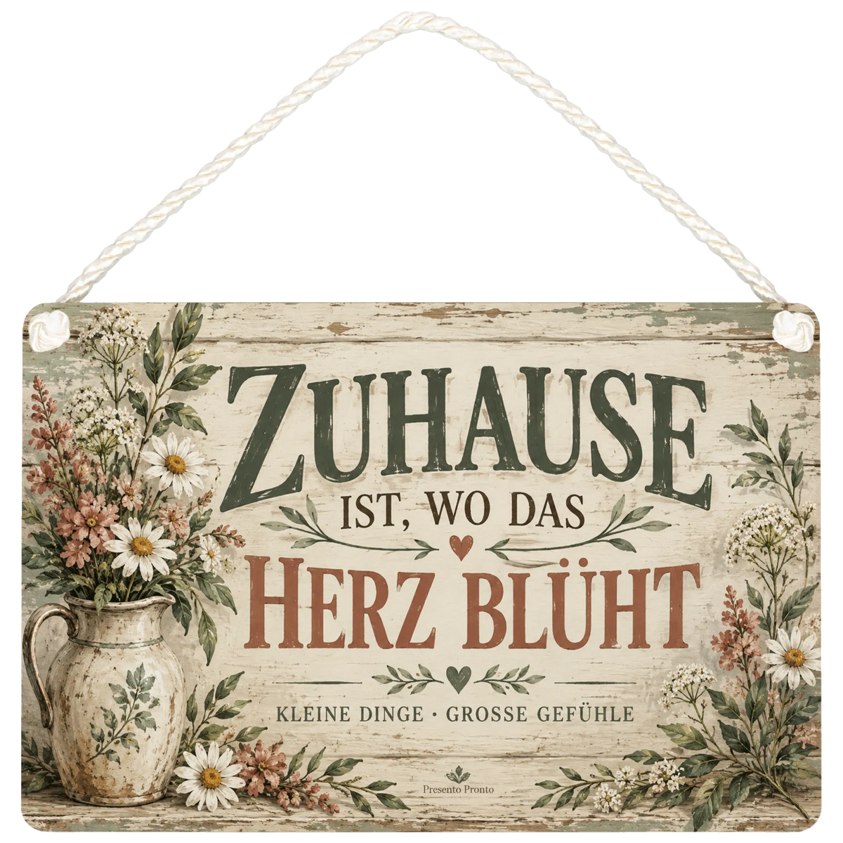 Herzliches Vintage Holzbild für Zuhause mit Wildblumen