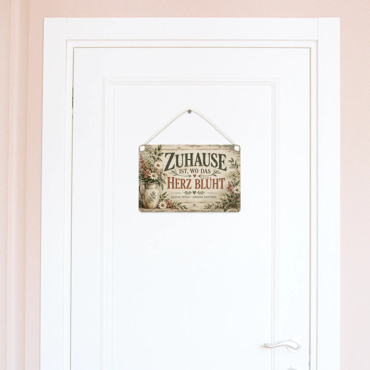 Herzliches Vintage Holzbild für Zuhause mit Wildblumen