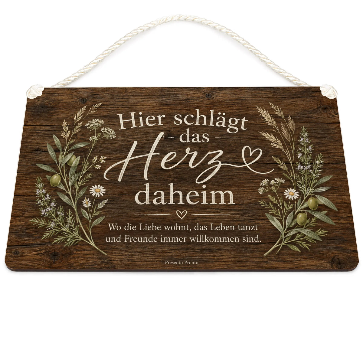 Herzliches rustikales Holzschild für Zuhause mit Herz-Spruch