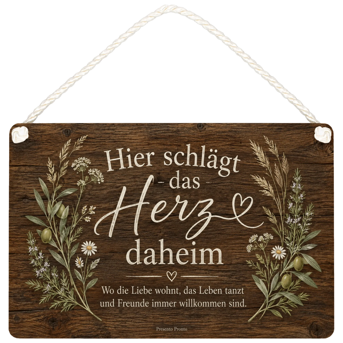 Herzliches rustikales Holzschild für Zuhause mit Herz-Spruch