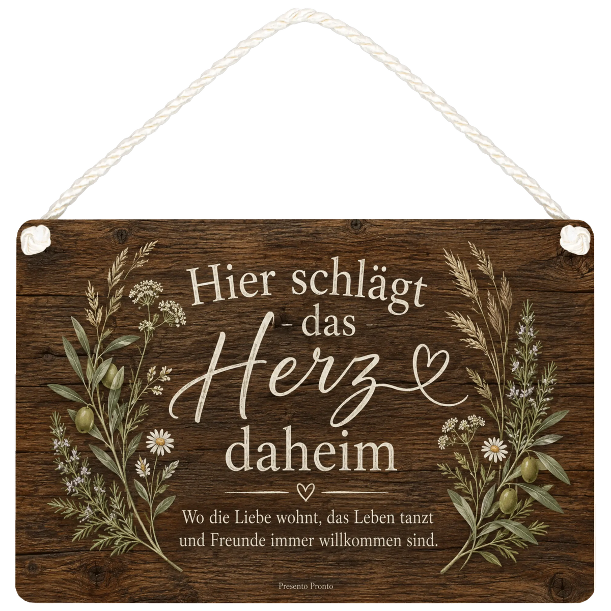 Herzliches rustikales Holzschild für Zuhause mit Herz-Spruch