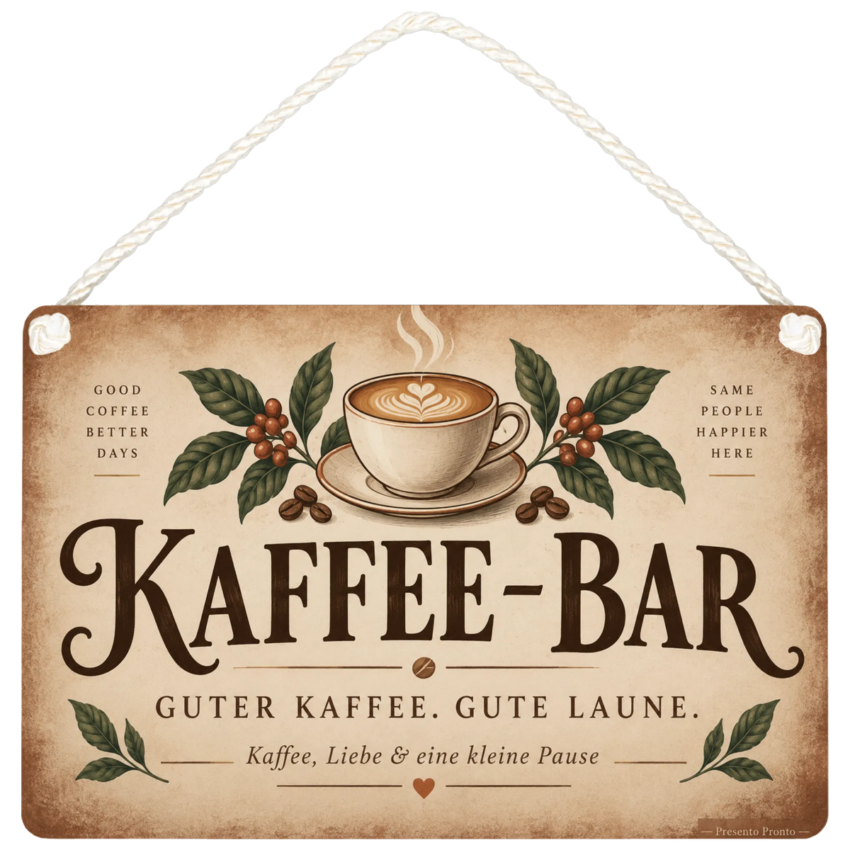 Gemütliches Schild für die Coffee Bar mit Kaffeetasse