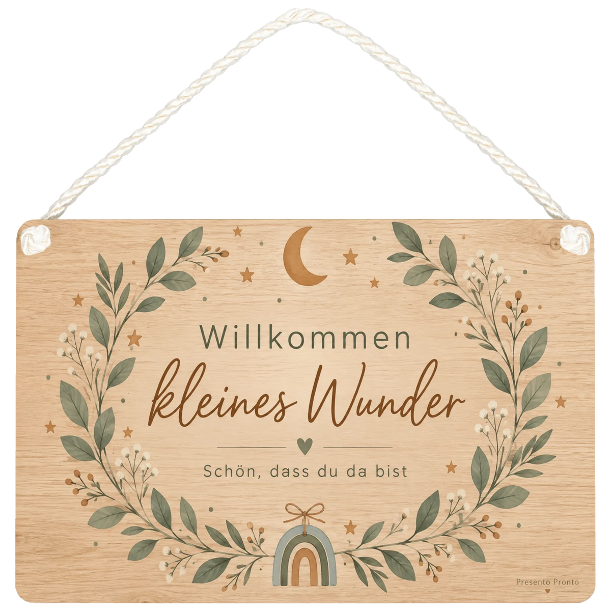 Süßes Holzschild zur Geburt mit Mond und Sternen