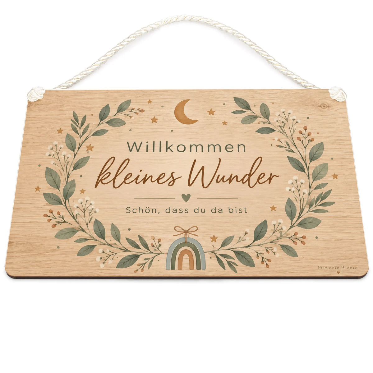 Süßes Holzschild zur Geburt mit Mond und Sternen