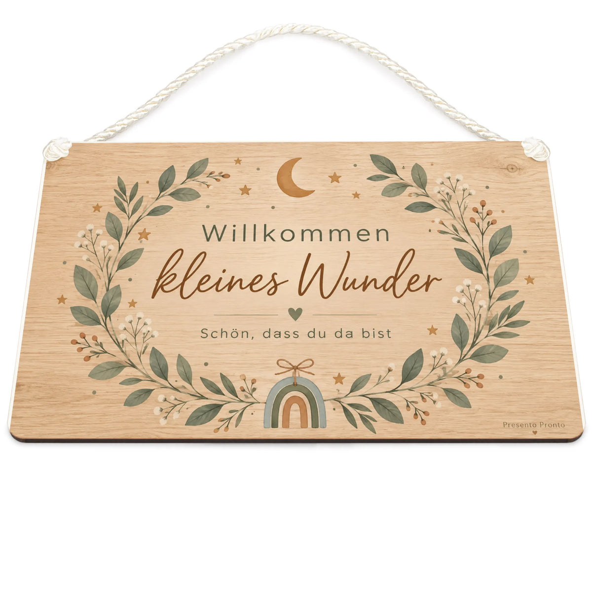 Süßes Holzschild zur Geburt mit Mond und Sternen