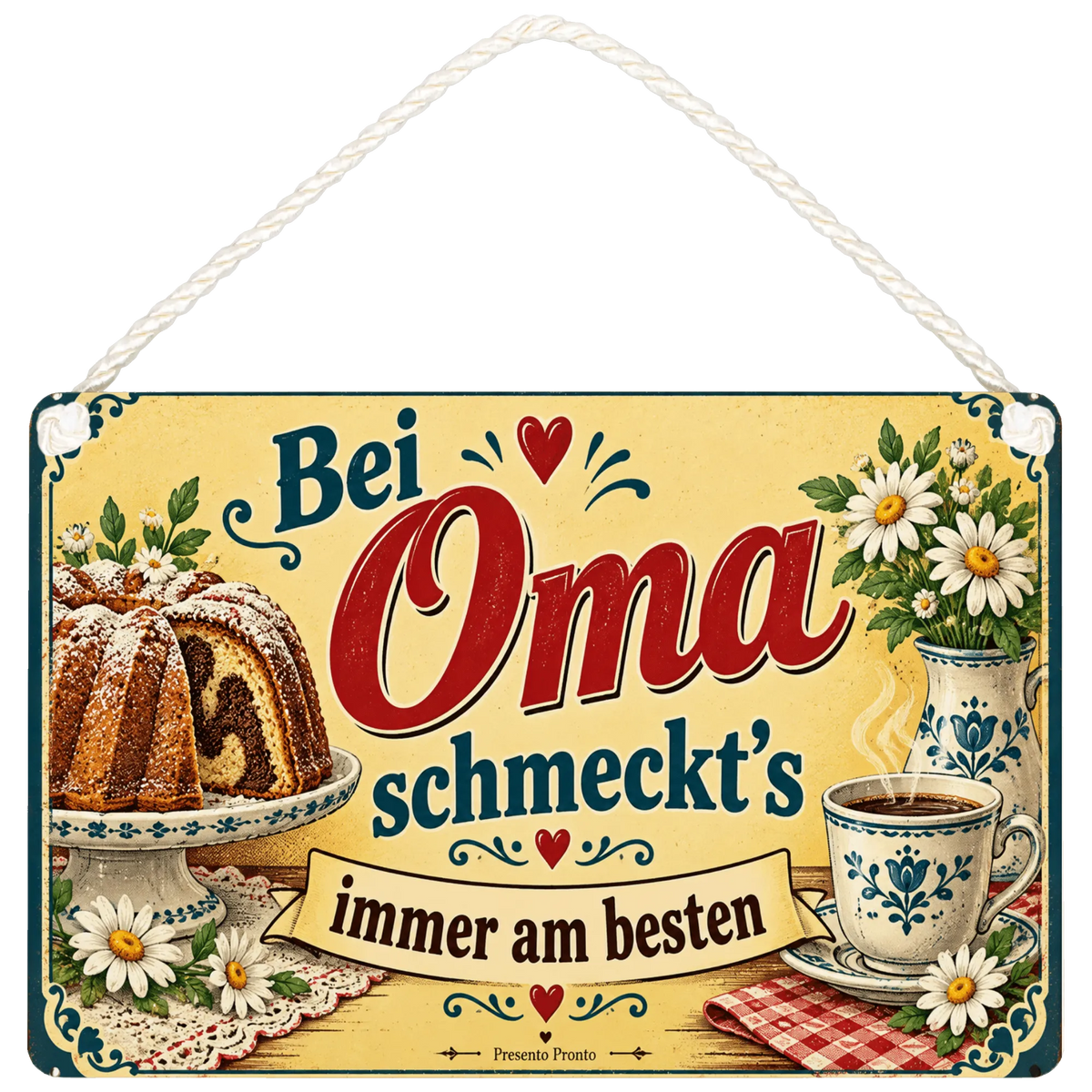 Liebevolles Schild für Oma mit Kuchen und Kaffee