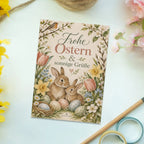 Sonnige Postkarte zu Ostern mit Tulpen und Osterhasen|p:2019032|h:9ce2626dff51c21ea70996c124fd467c