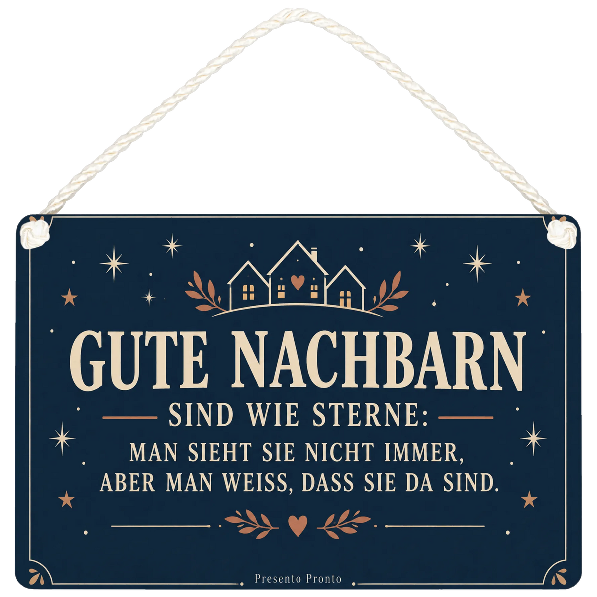 Herzliches Schild für Nachbarn mit Sternespruch in Tiefblau