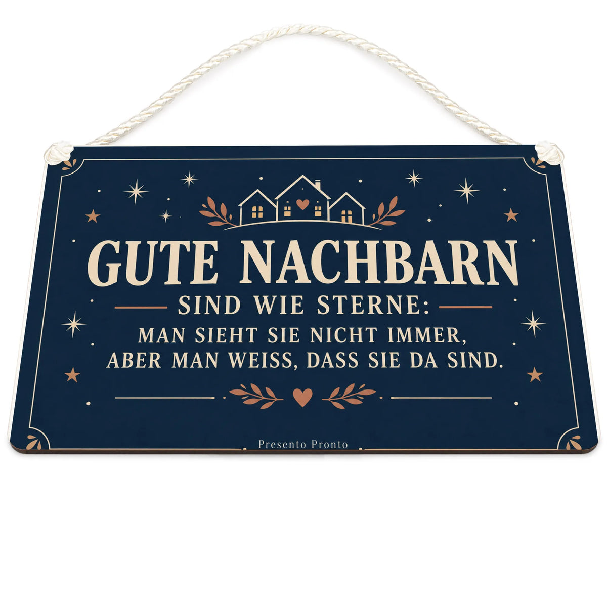 Herzliches Schild für Nachbarn mit Sternespruch in Tiefblau