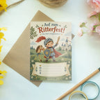 Lustige Einladungskarten zum Ritterfest mit Burg für Kinder|p:2019037|h:8ed184521a6a7ab03d6c3f48a6a00acb