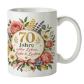 Elegante Tasse zum 70. Geburtstag für Frauen mit Blumenstrauß