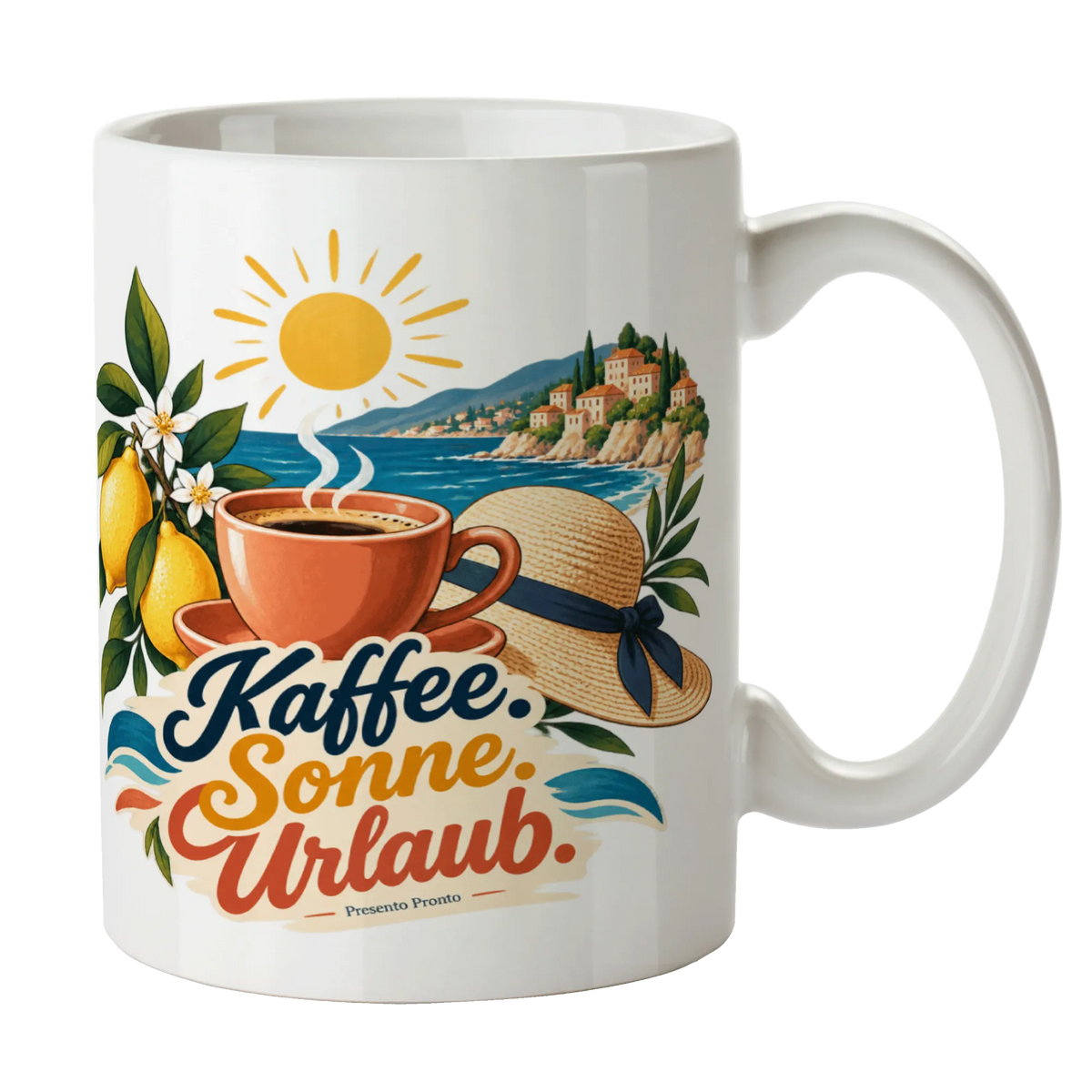 Sommerliche Tasse für den Urlaub mit Zitronenzweig