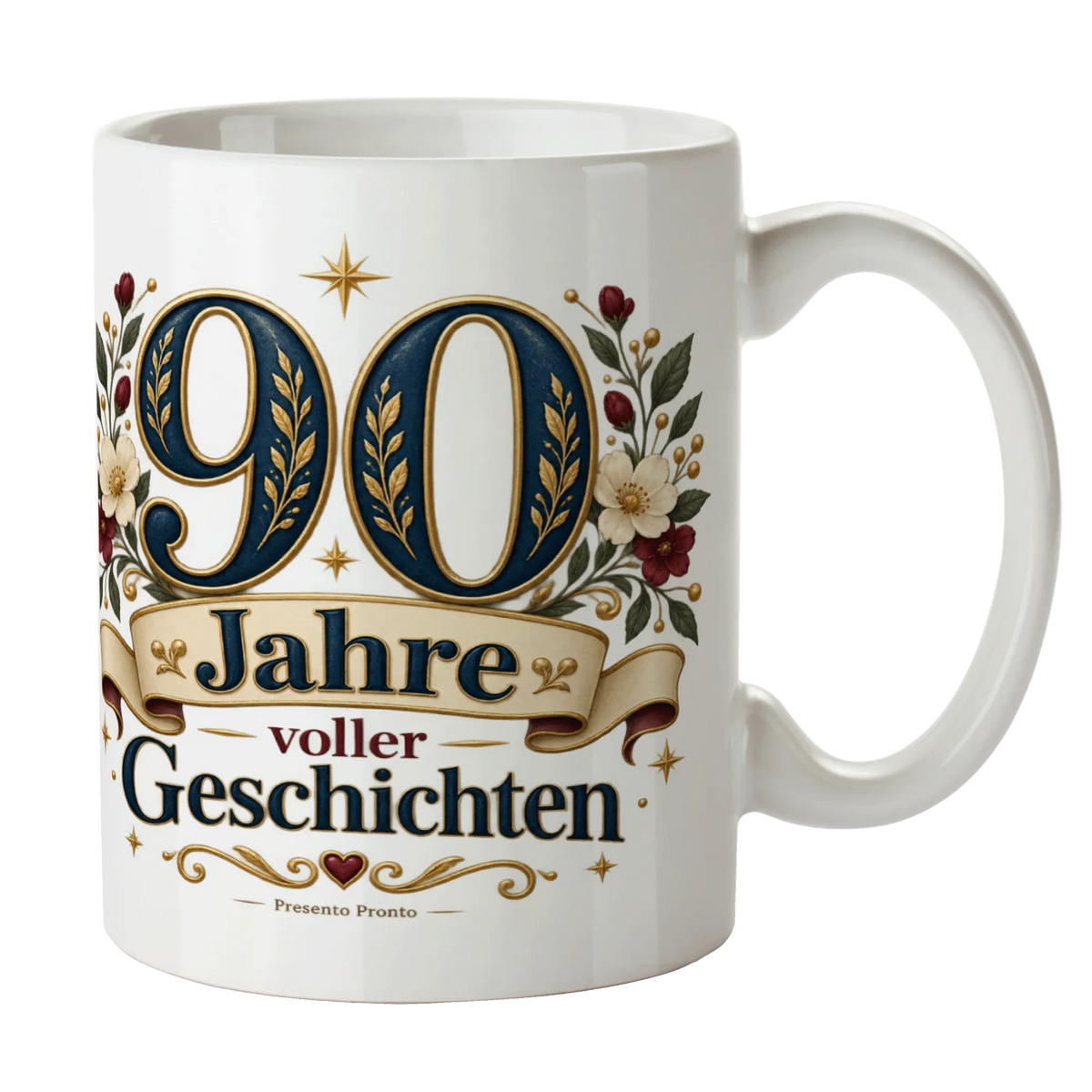 Elegante Tasse zum 90. Geburtstag mit goldener Zahl