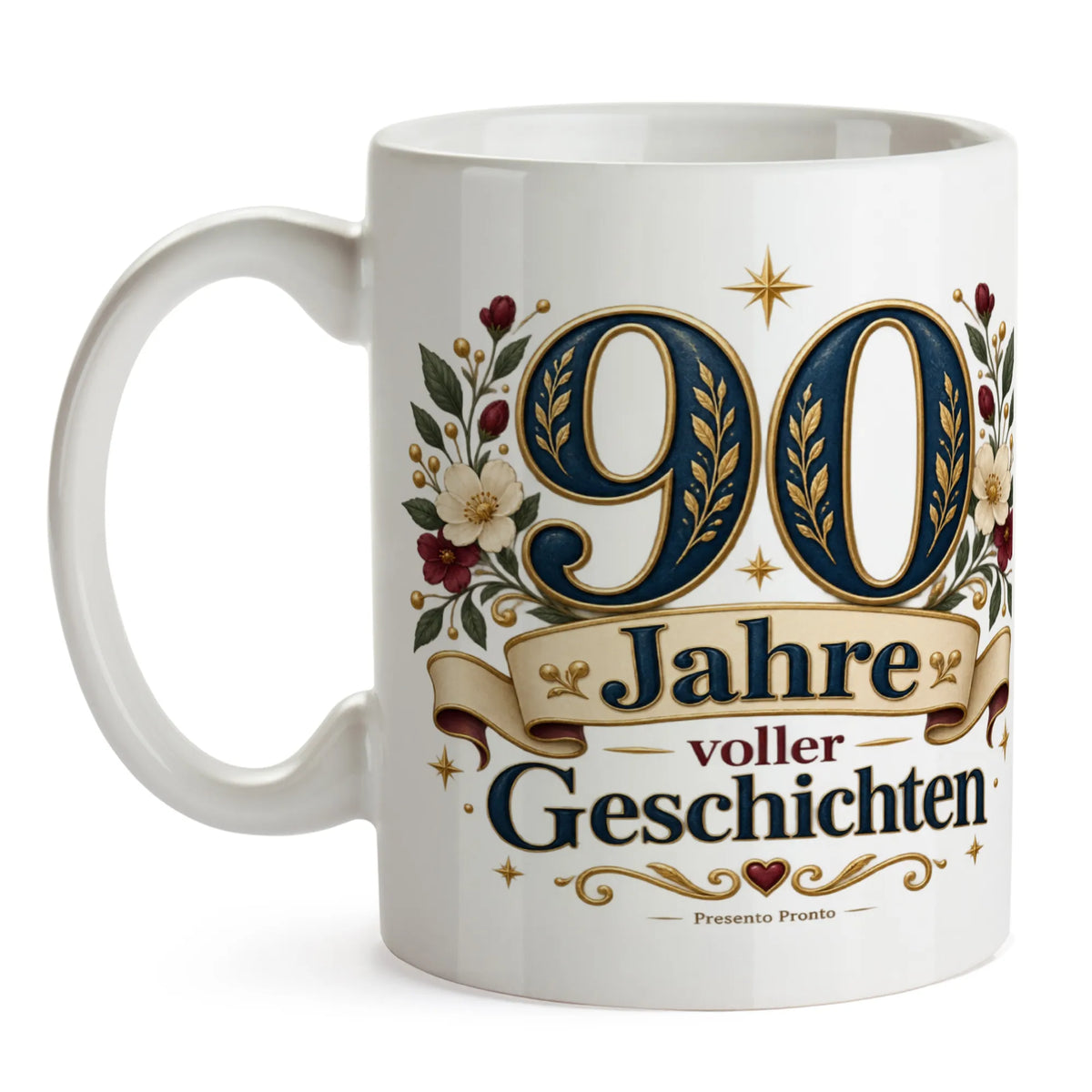 Elegante Tasse zum 90. Geburtstag mit goldener Zahl