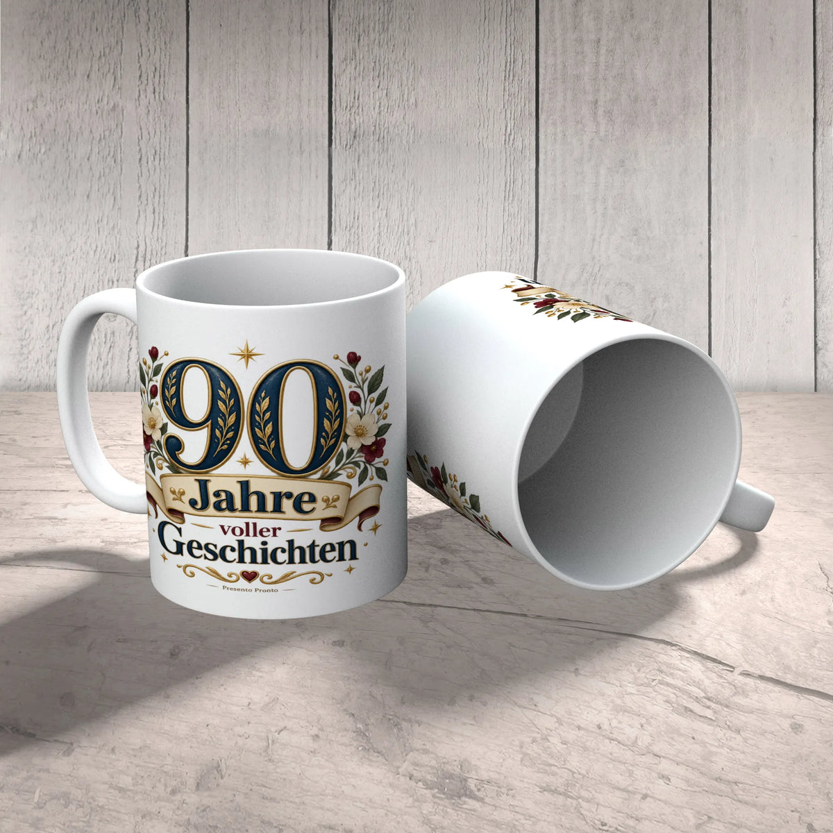 Elegante Tasse zum 90. Geburtstag mit goldener Zahl