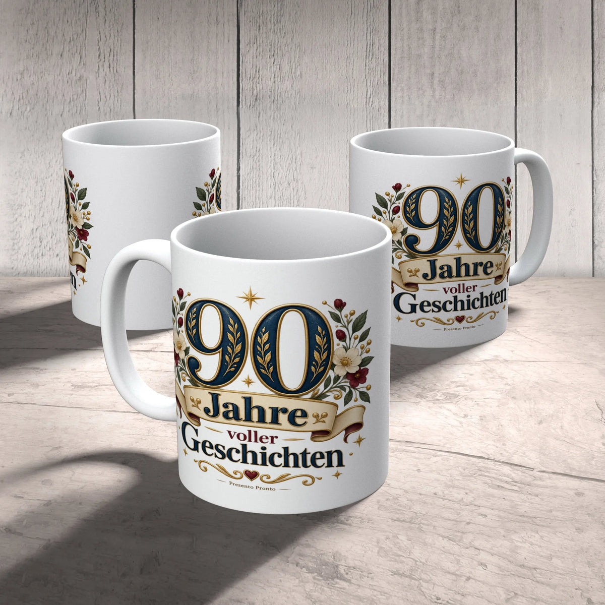 Elegante Tasse zum 90. Geburtstag mit goldener Zahl