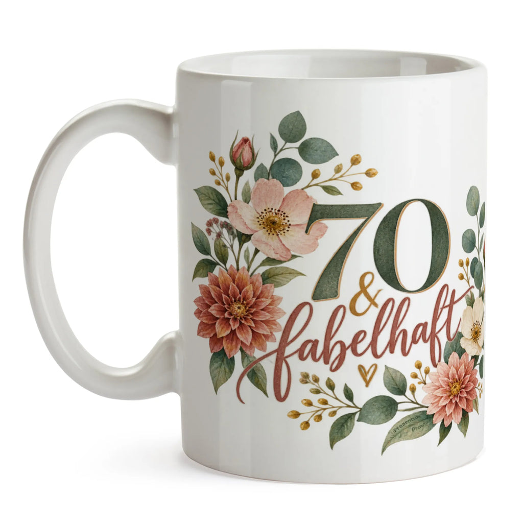 Elegante Tasse zum 70. Geburtstag für Frauen mit Blumenstrauß|p:2019043|h:4d4b7dbad50fdc47beaa4bca8cafd560