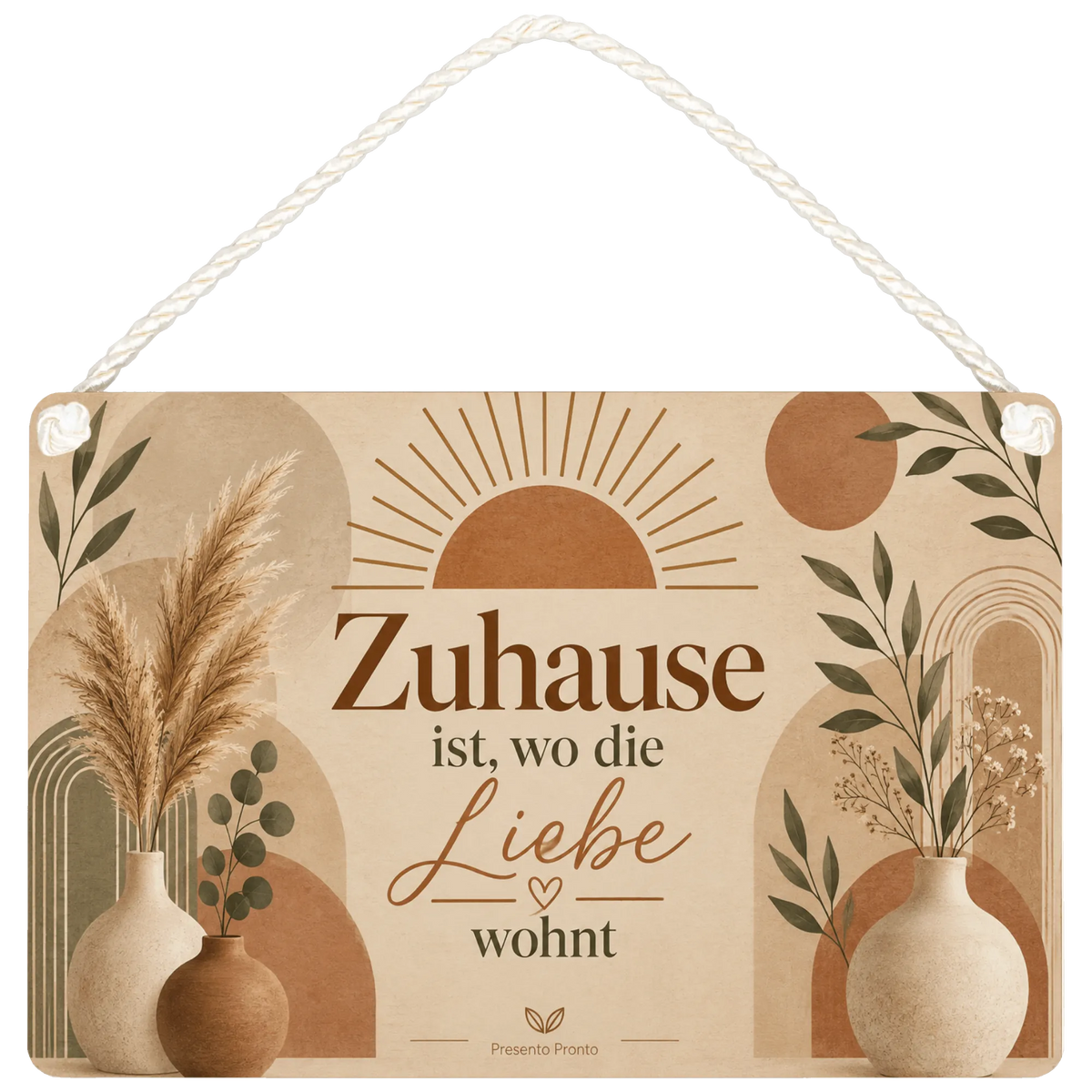 Gemütliches Boho Holzbild zum Einzug mit Sonne