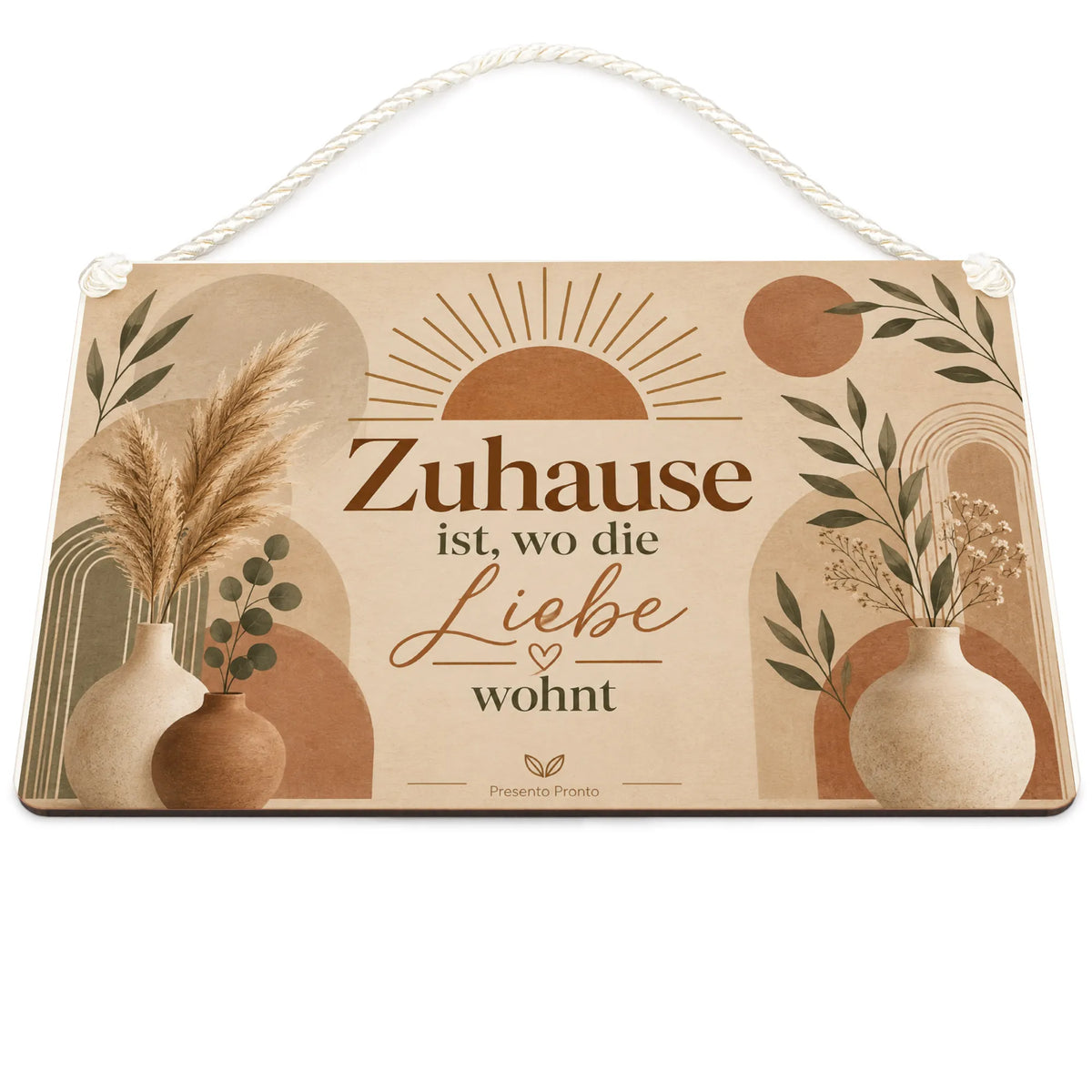 Gemütliches Boho Holzbild zum Einzug mit Sonne