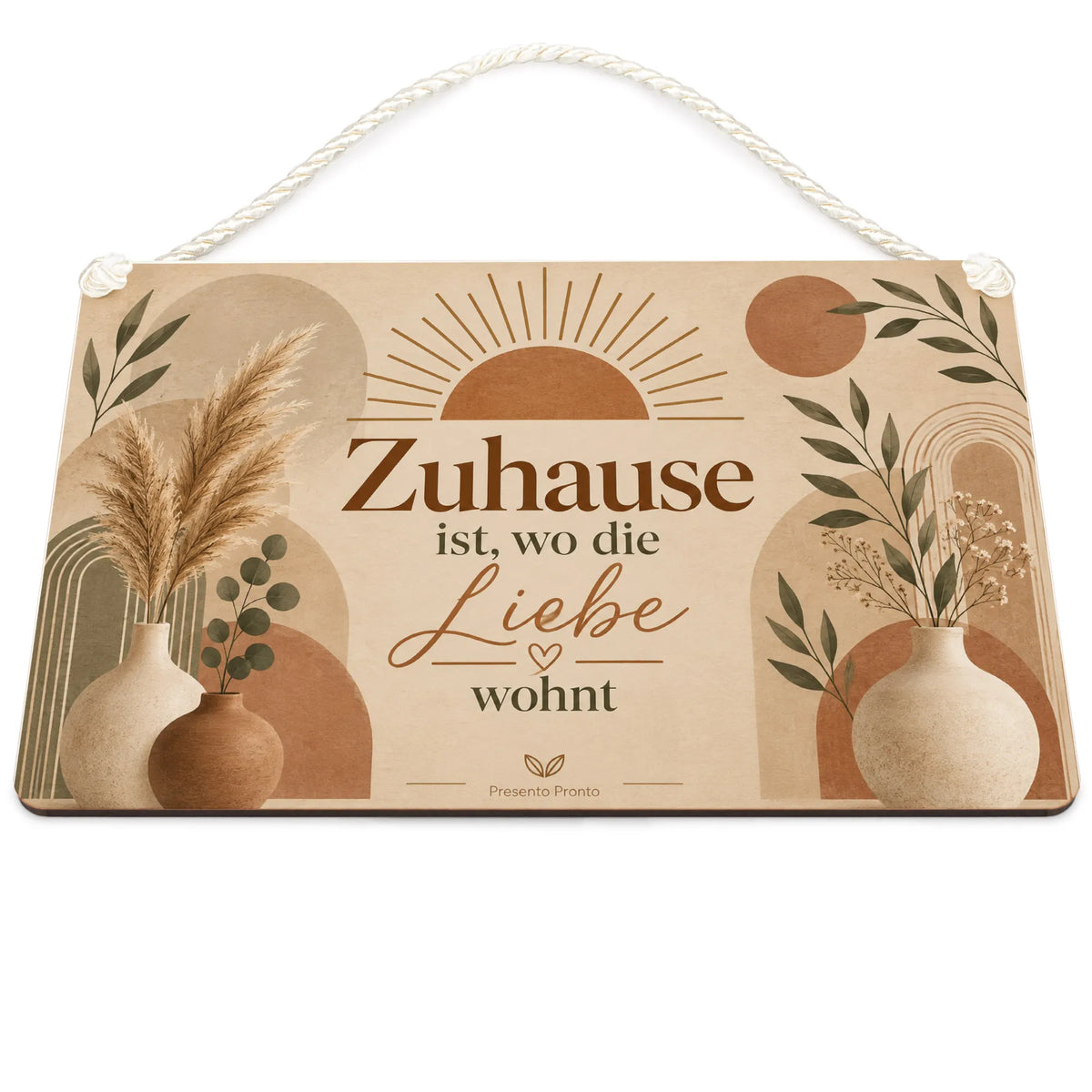 Gemütliches Boho Holzbild zum Einzug mit Sonne