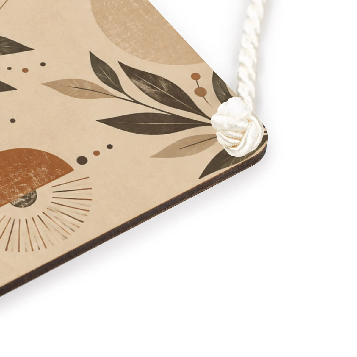 Entspannendes Holzbild mit botanischem Mandala für Ruhe