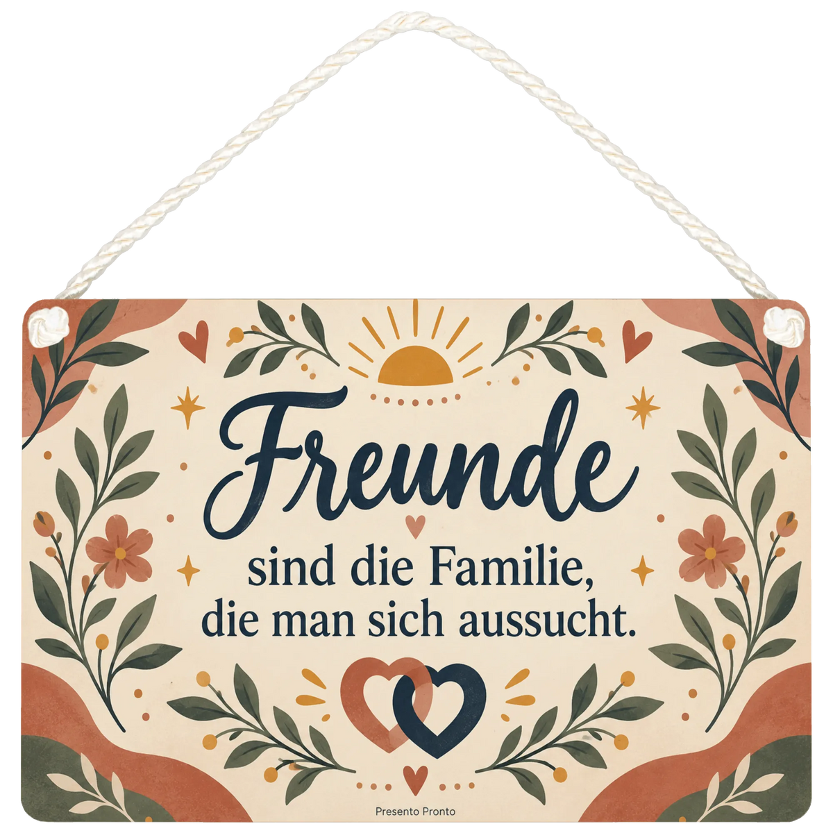 Warmes Deko-Schild für Freunde mit Sonnensymbol