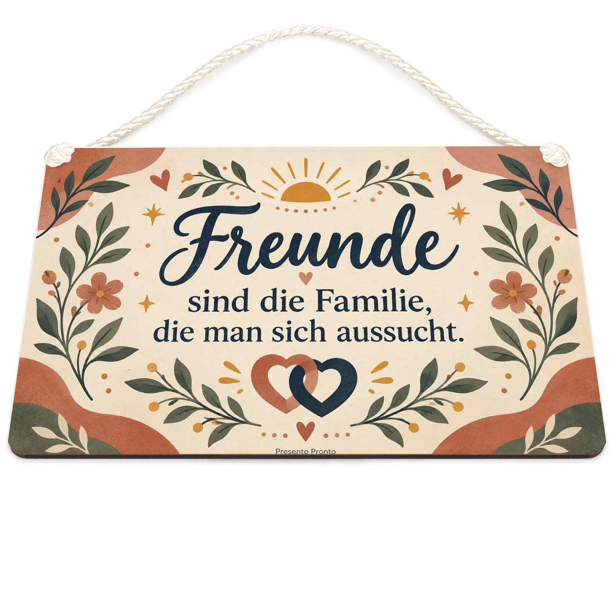 Warmes Deko-Schild für Freunde mit Sonnensymbol