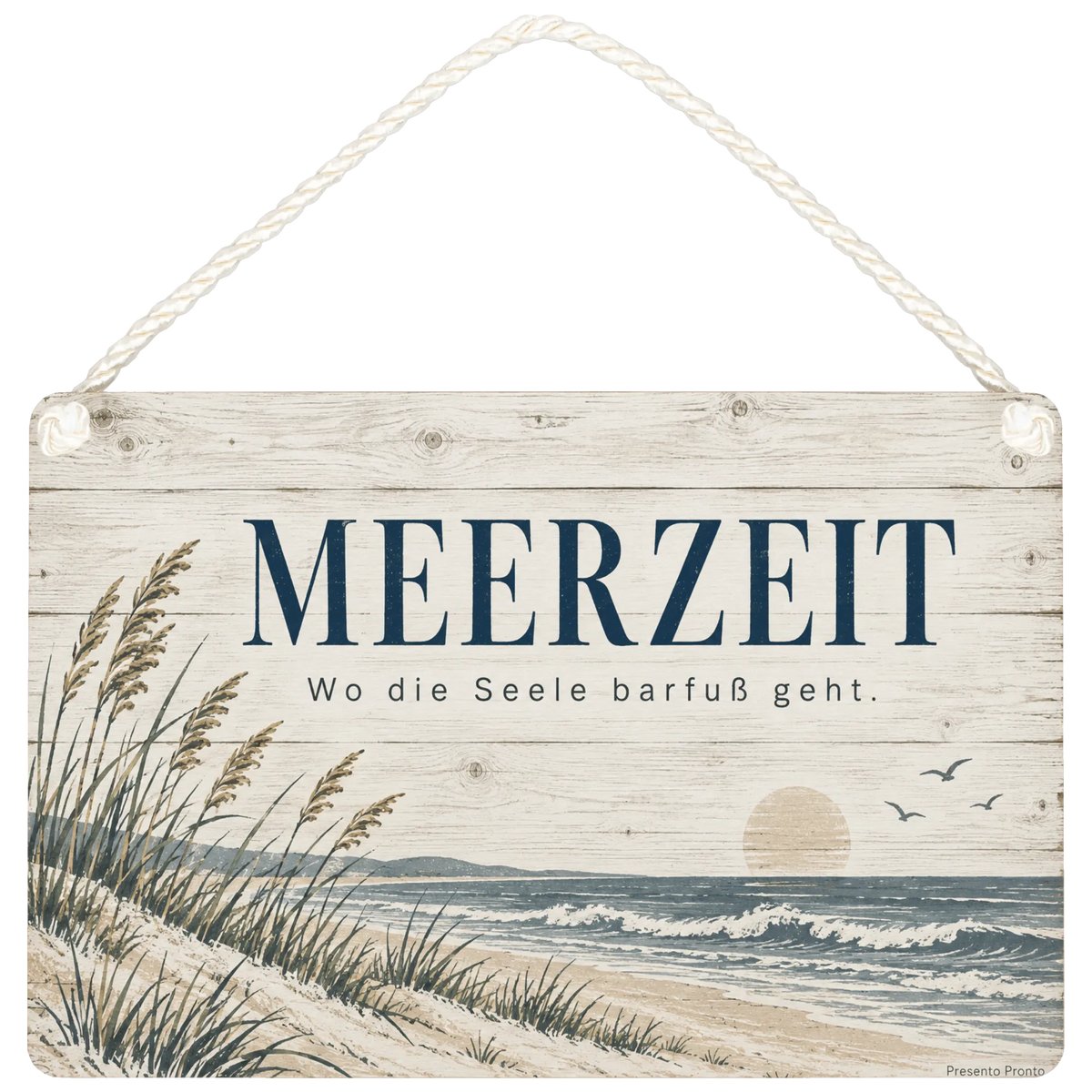 Ruhiges maritimes Holzbild für Meerliebhaber mit Dünen